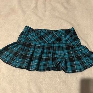 Blue and Black Pleated  Mini Skirt